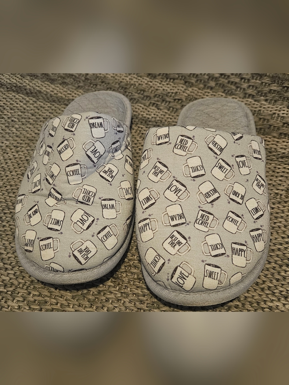 Rae Dunn Coffee Slippers. Small